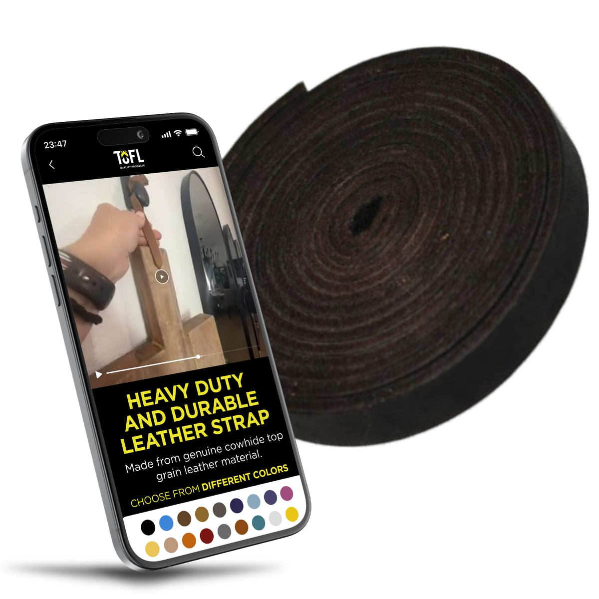 TOFL Dark Brown Stitched Leather Strap With Matching Stitching 1/2" Wide ⅛" Thick
