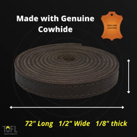 TOFL Dark Brown Stitched Leather Strap With Matching Stitching 1/2" Wide ⅛" Thick