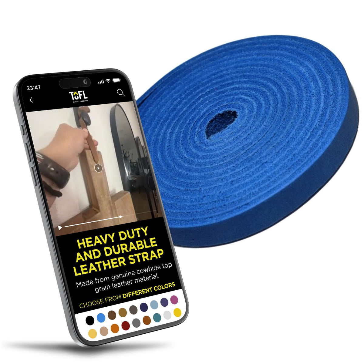 TOFL Genuine Leather Strap, Top Grain Cowhide Craft Strip – Sky Blue