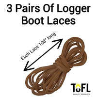 TOFL Logger Style Leather Boot Laces | 108 inches long | Comes in 1 or 3 Pairs
