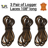 TOFL Logger Style Leather Boot Laces | 108 inches long | Comes in 1 or 3 Pairs