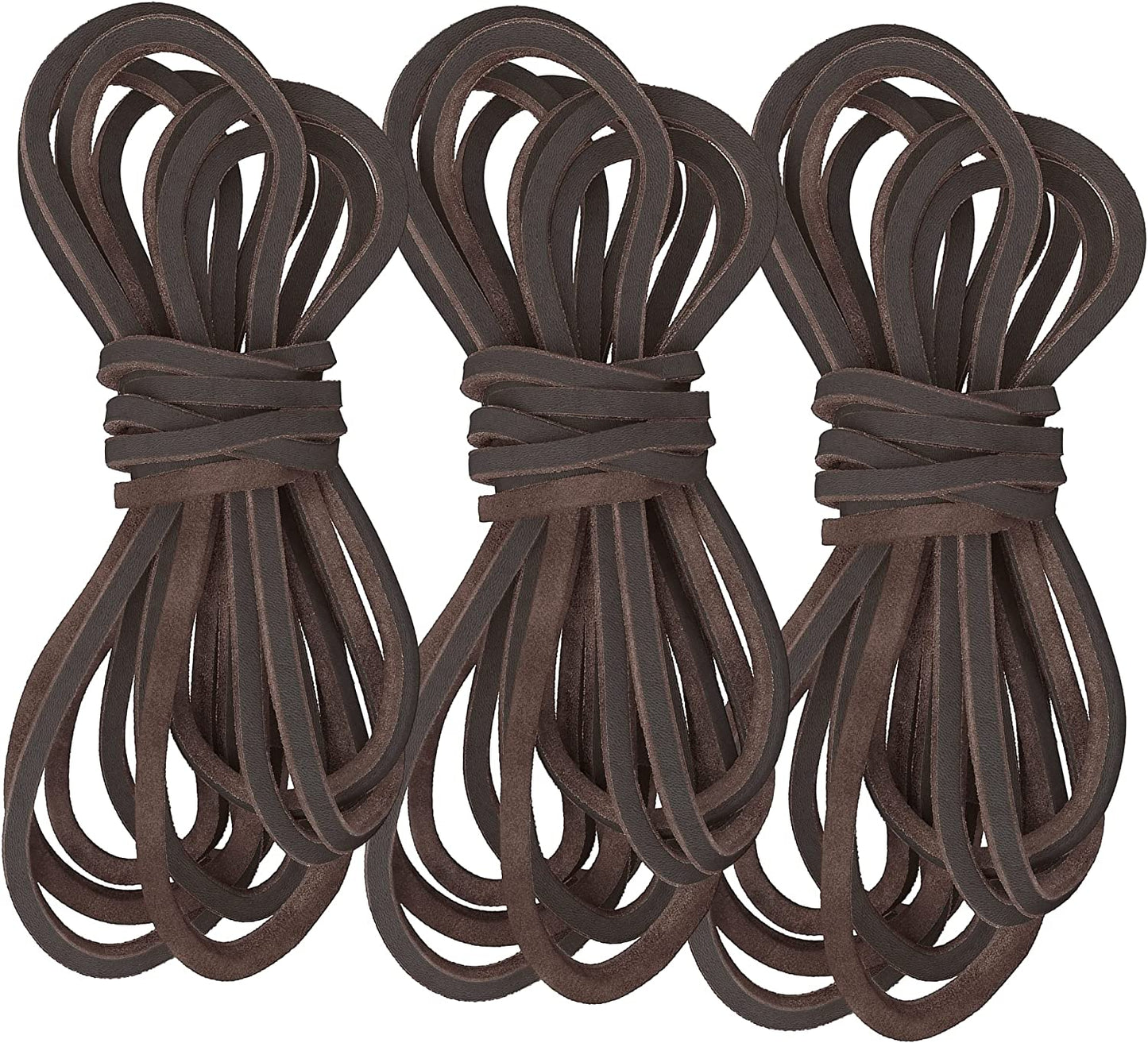 TOFL Logger Style 3 Leather Boot Laces | 54 Inches Long | 3 Strips | 1 Pair & 1 Spare Dark Brown with Stripe Laces