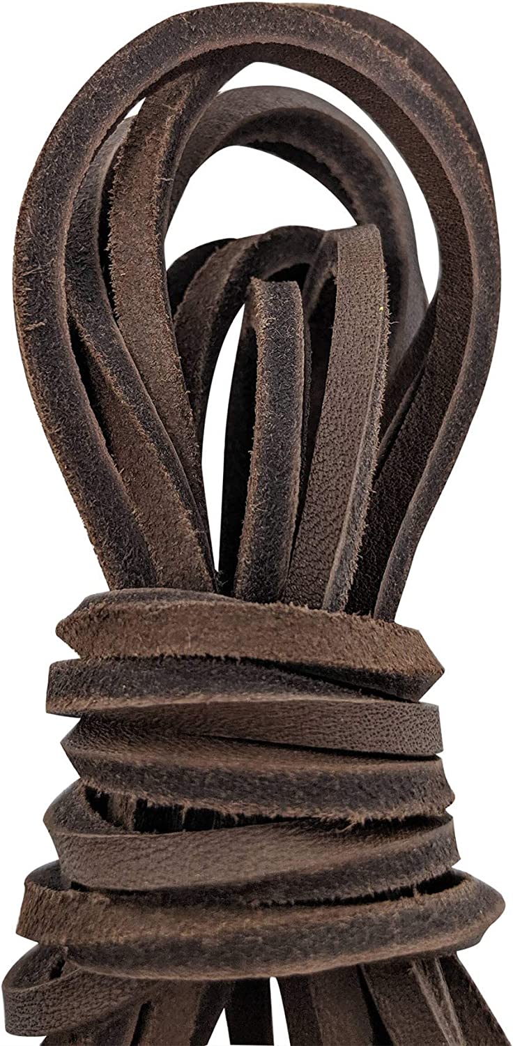 TOFL Leather Boot Laces | 72 Inches Long | 1/8 inch Thick | 2 Leather Strips | 1 Pair Medium Brown Laces
