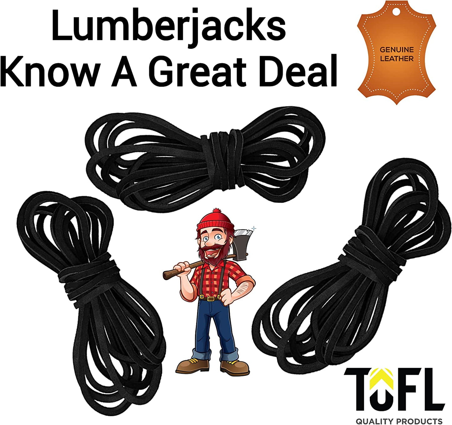 TOFL Logger Style Leather Boot Laces | 108 Inches Long | Comes in 1 or 3 Pairs Black Laces / 1 Pair